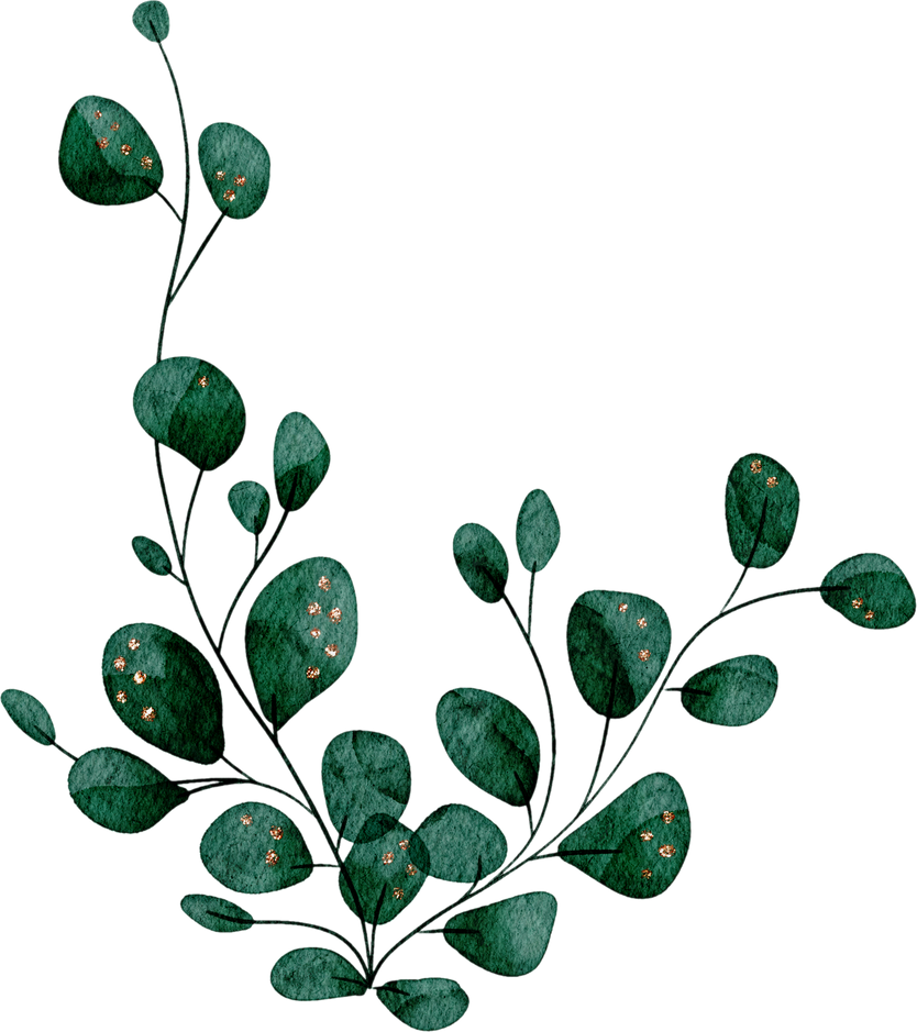 Dark green watercolor leaves with golden spots